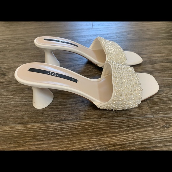 Zara | Shoes | Zara Pearl Trim Heeled Sandals | Poshmark